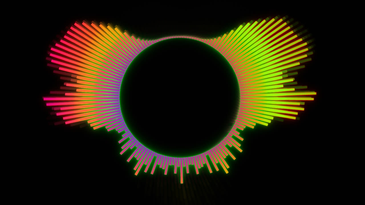The Audio Visualizer in radial mode, mirrored, wrapped around an empty centre